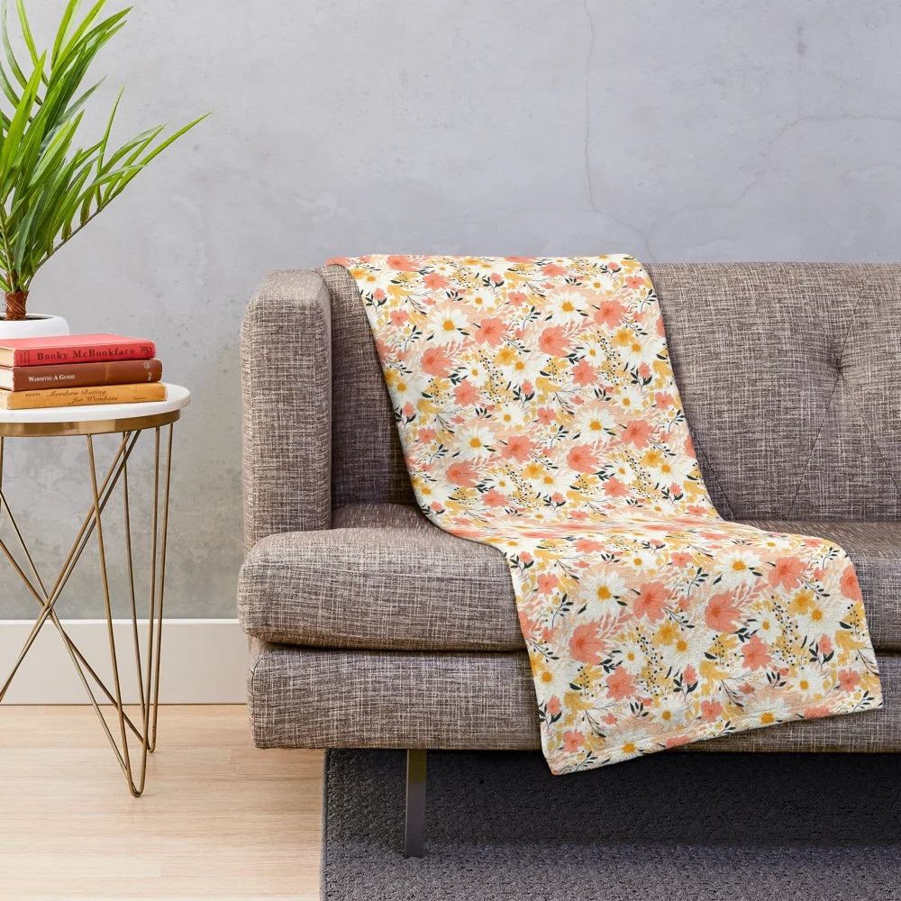 Colorful fall floral pattern plush blanket