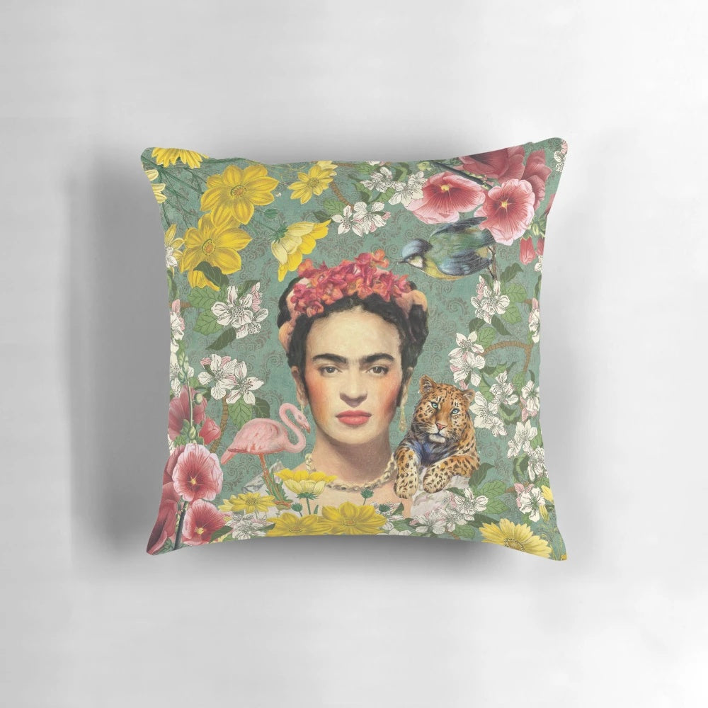 Colorful Floral Frida Kahlo Inspired Throw Pillow