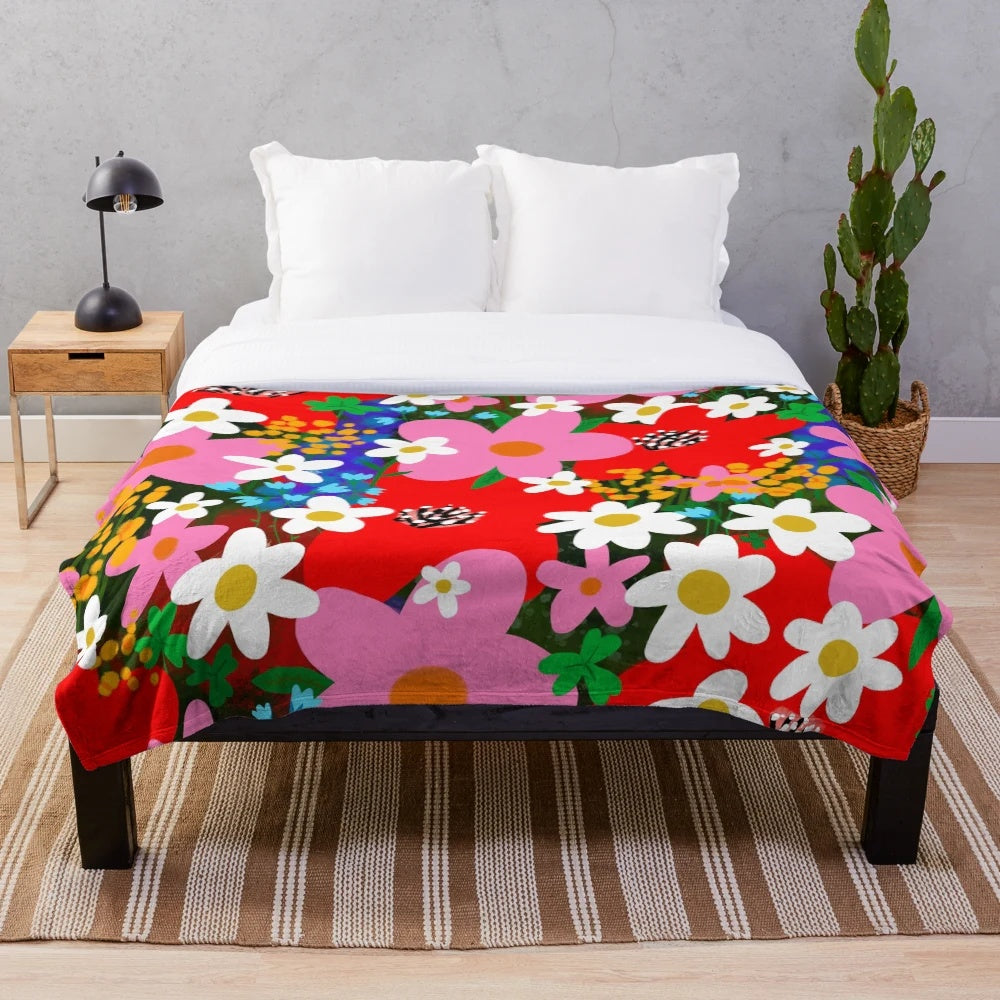 Colorful floral pattern plush blanket