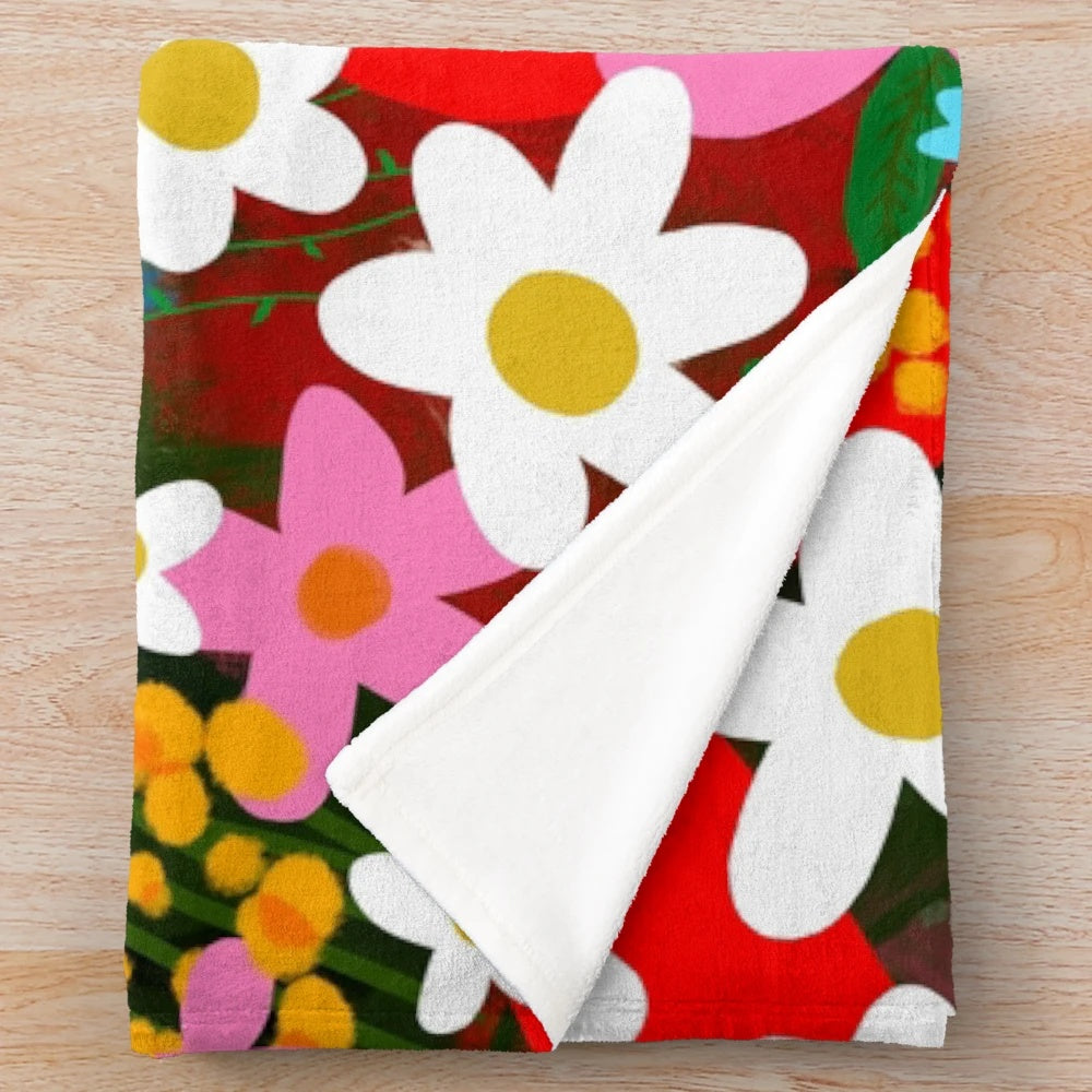 Colorful floral pattern plush blanket