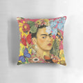 Colorful Frida Kahlo-inspired decorative pillow with floral and butterfly motifs