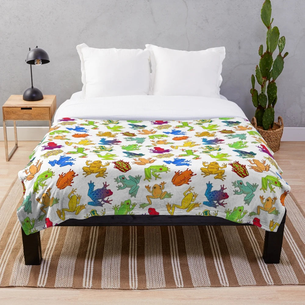 Colorful frog plush blanket with whimsical frog design