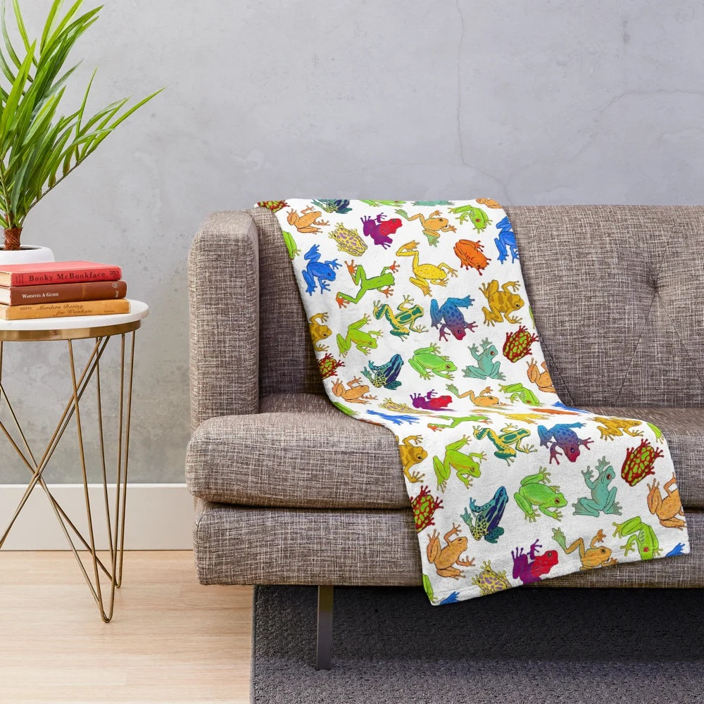 Colorful frog plush blanket with whimsical frog design