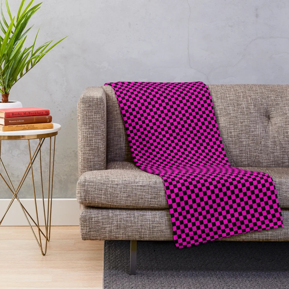 Vibrant geometric patterned plush blanket with abstract "missing texture" design