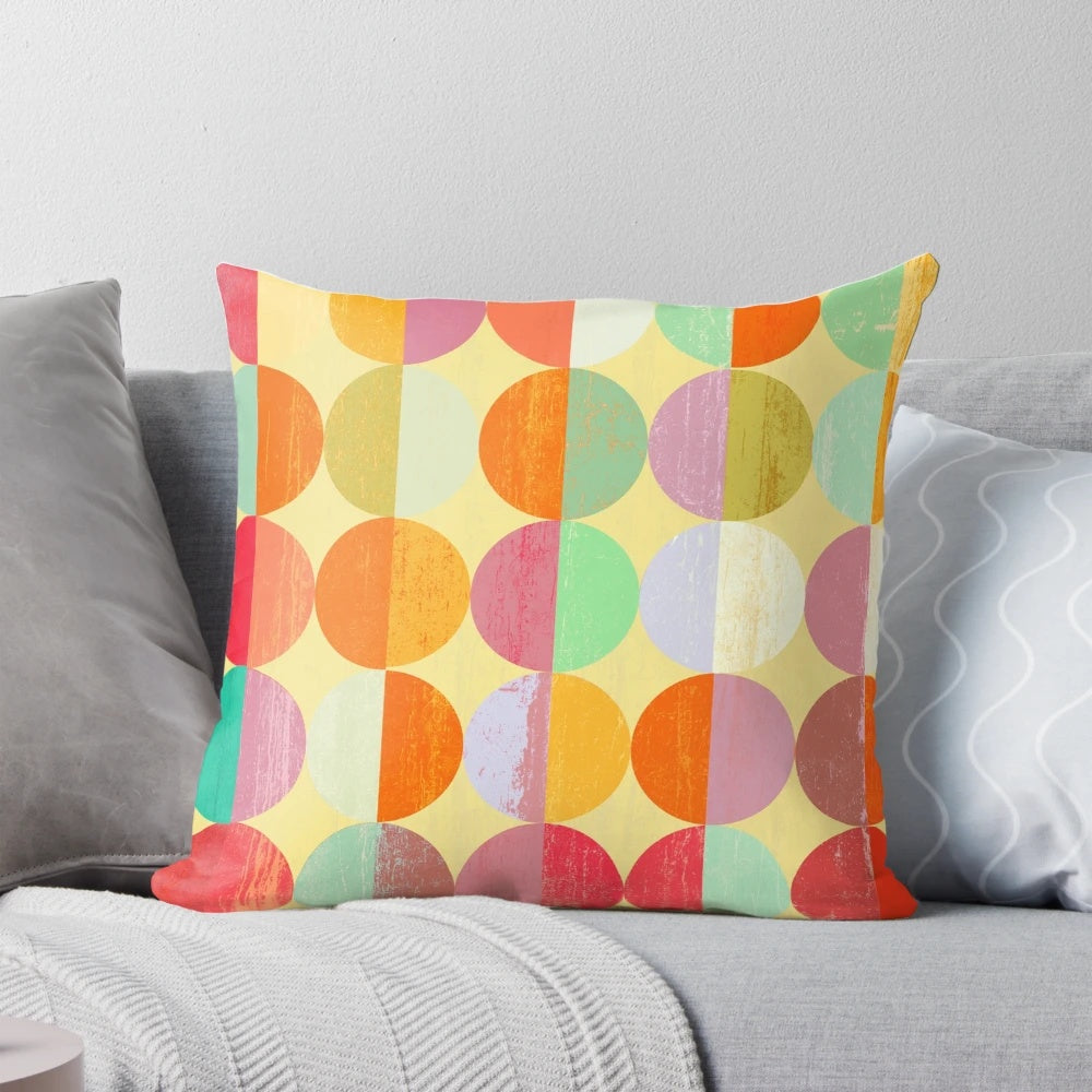 Sunrise Pillow with Geometric Circle Pattern in Warm Colors