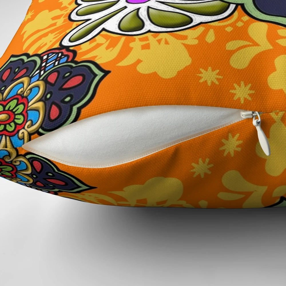Vibrant Mexican Talavera flower pattern decorative throw pillow for home decor