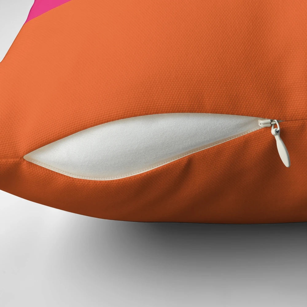 Bright hot pink and orange modern abstract color block decorative throw pillow