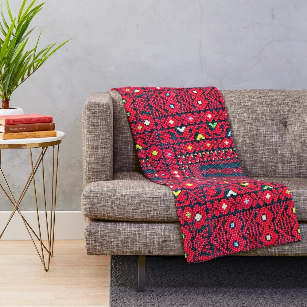 Colorful palestinian embroidered plush blanket