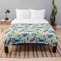 Vibrant parasaurolophus dinosaur plush blanket with a colorful watercolor and gouache design