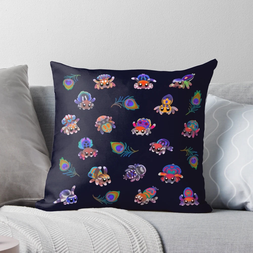 Colorful Peacock Spider Pillow with Intricate Markings
