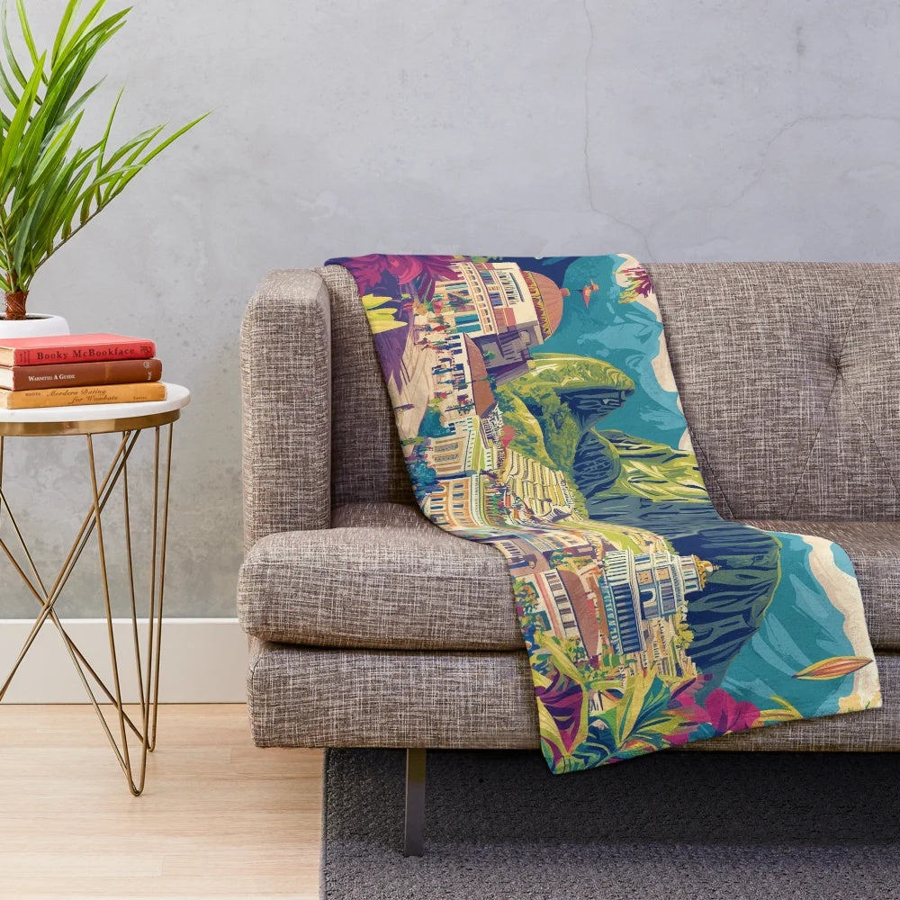 Vibrant Peruvian Art Plush Blanket featuring colorful patterns and traditional designs