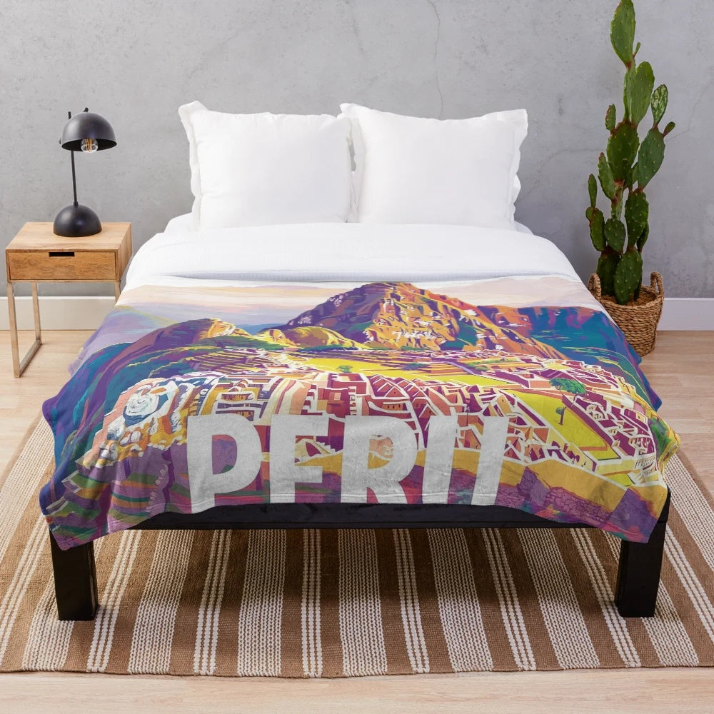 Vibrant Peruvian-inspired colorful plush blanket celebrating Peruvian culture and heritage