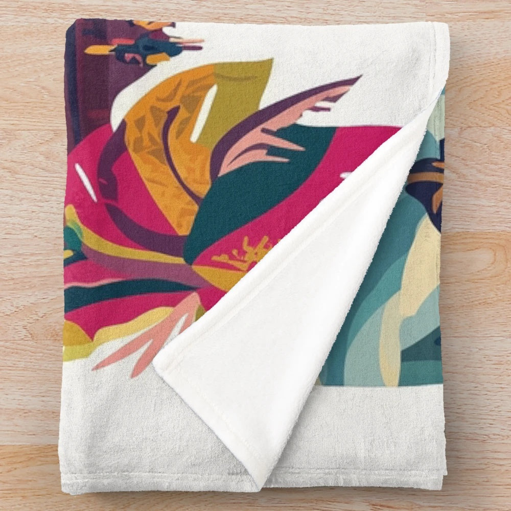 Vibrant Peruvian-inspired plush blanket with colorful, traditional design
