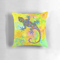 Vibrant psychedelic pillow featuring a colorful, abstract gecko or lizard design