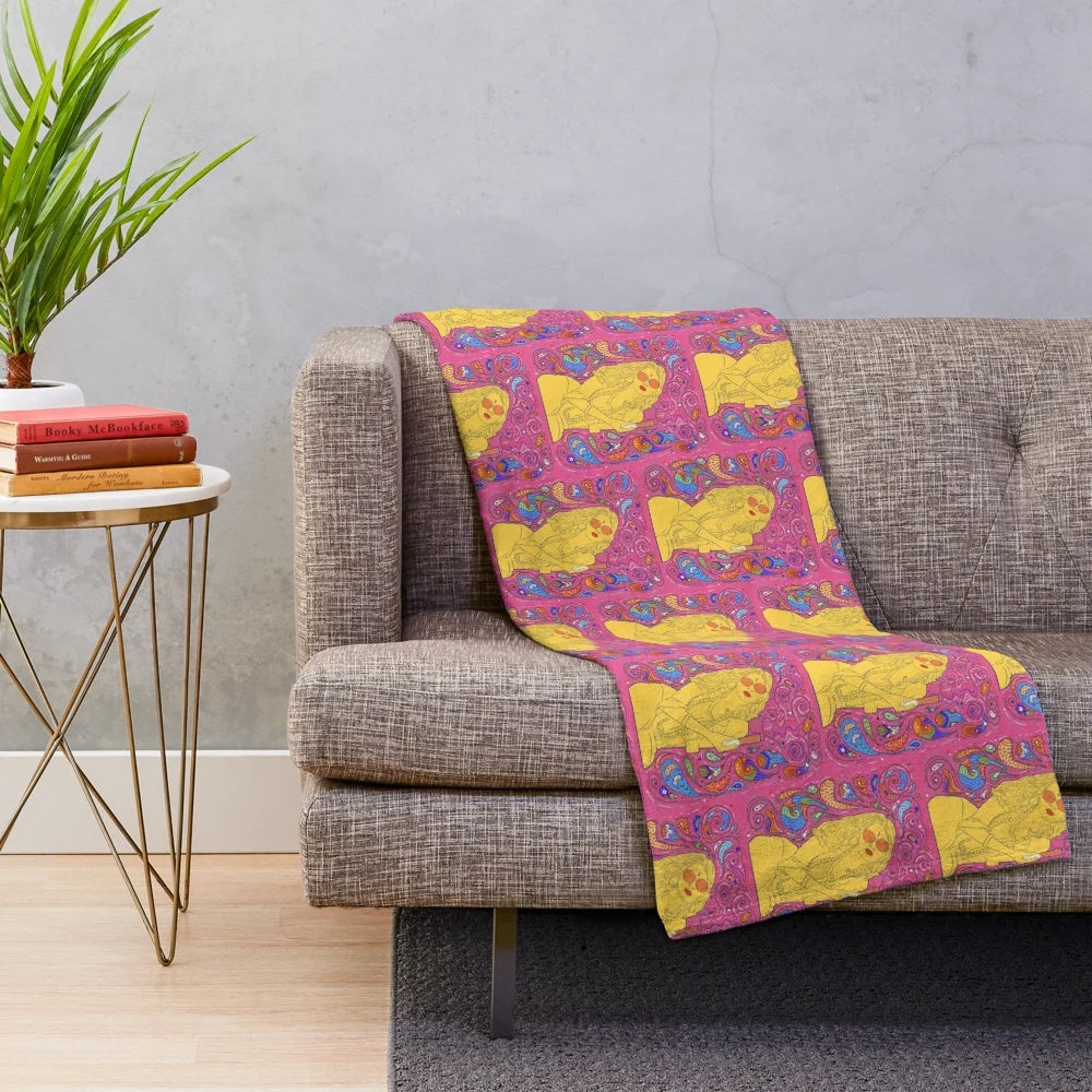 Colorful and abstract plush blanket featuring psychedelic imagery inspired by the Bollywood film 'Dum Maro Dum