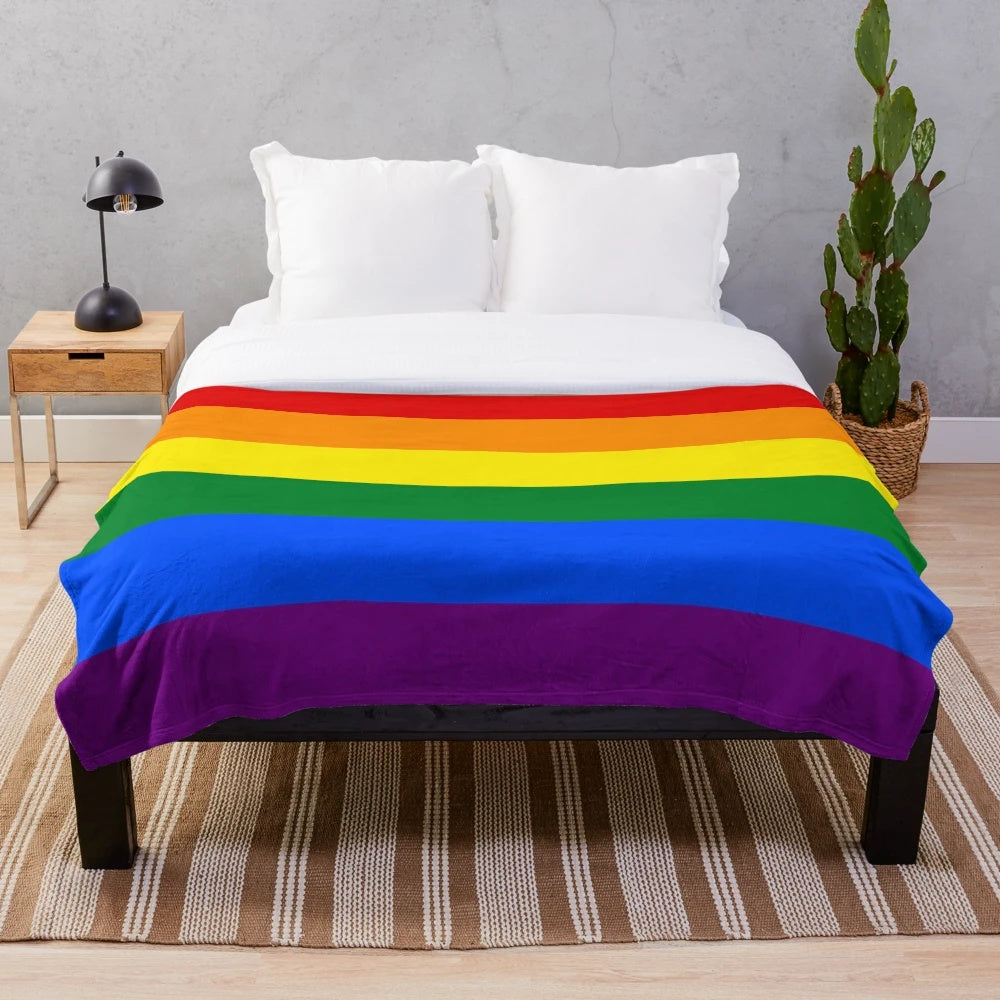 Colorful rainbow plush blanket for LGBTQ+ pride