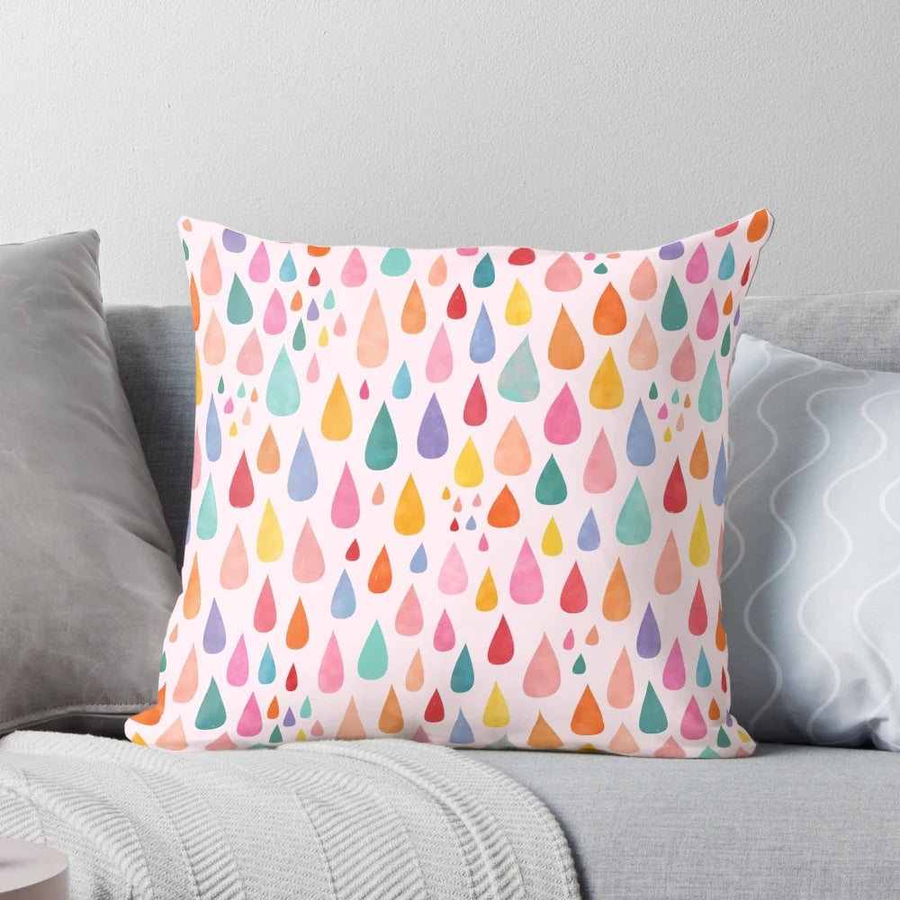 Colorful abstract rainbow raindrop pattern decorative throw pillow