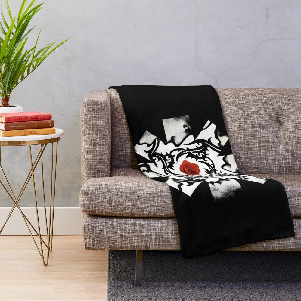 Vibrant red rose design plush blanket for music fans