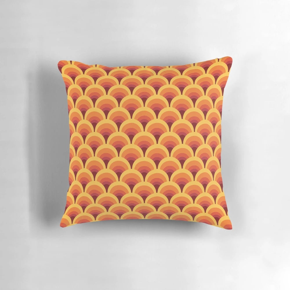 Vibrant orange and white gradient pattern pillow cover with a retro, mid-century modern geometric design