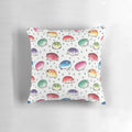 Vibrant round pillow featuring a colorful design of cute rain frogs