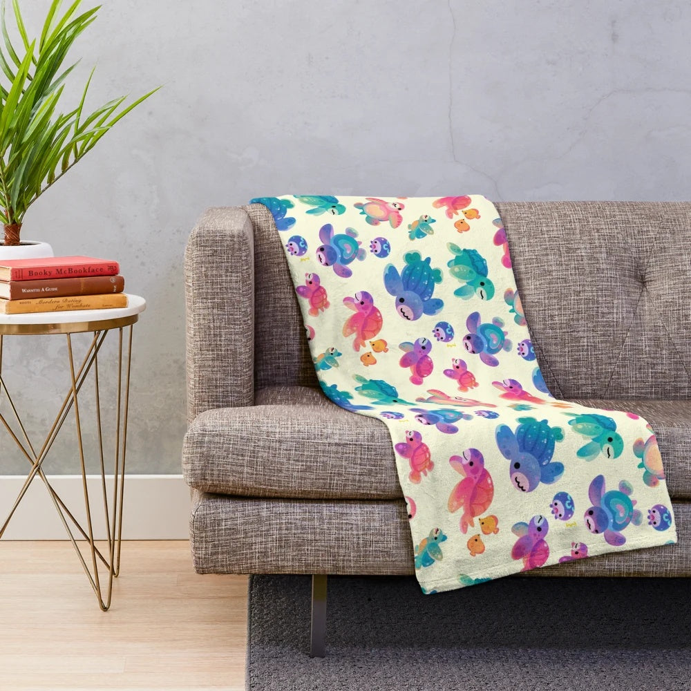 Soft and colorful sea turtle plush blanket