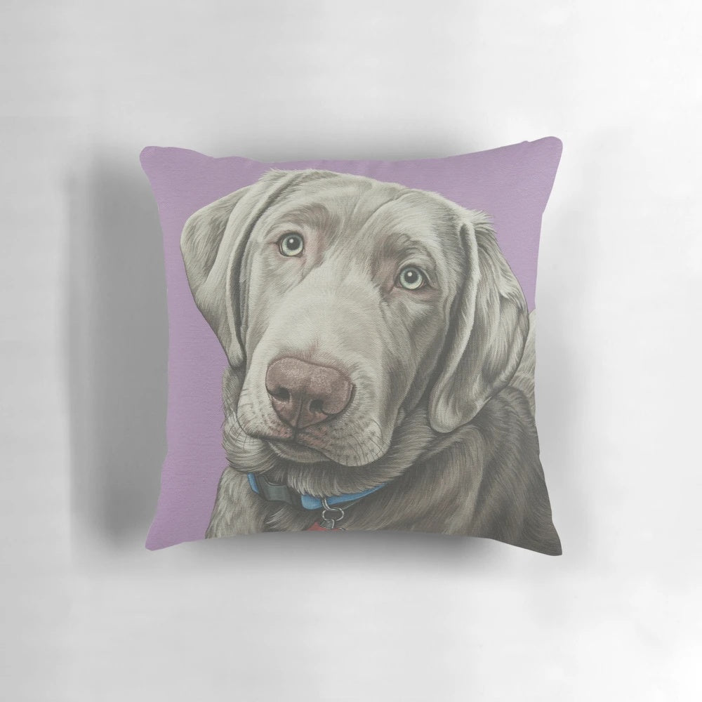 Vibrant painting of a silver labrador retriever puppy in a modern, colorful pop art style.