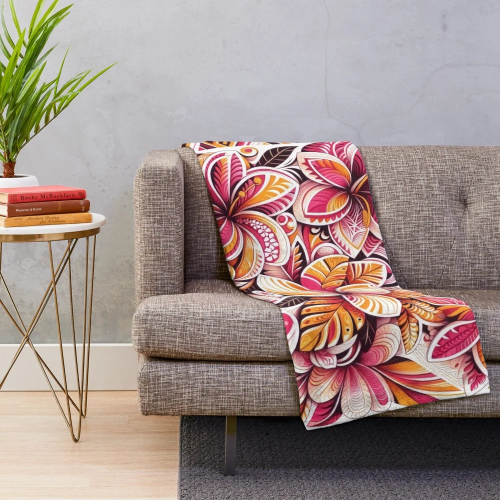Colorful tropical plush blanket with vibrant floral design