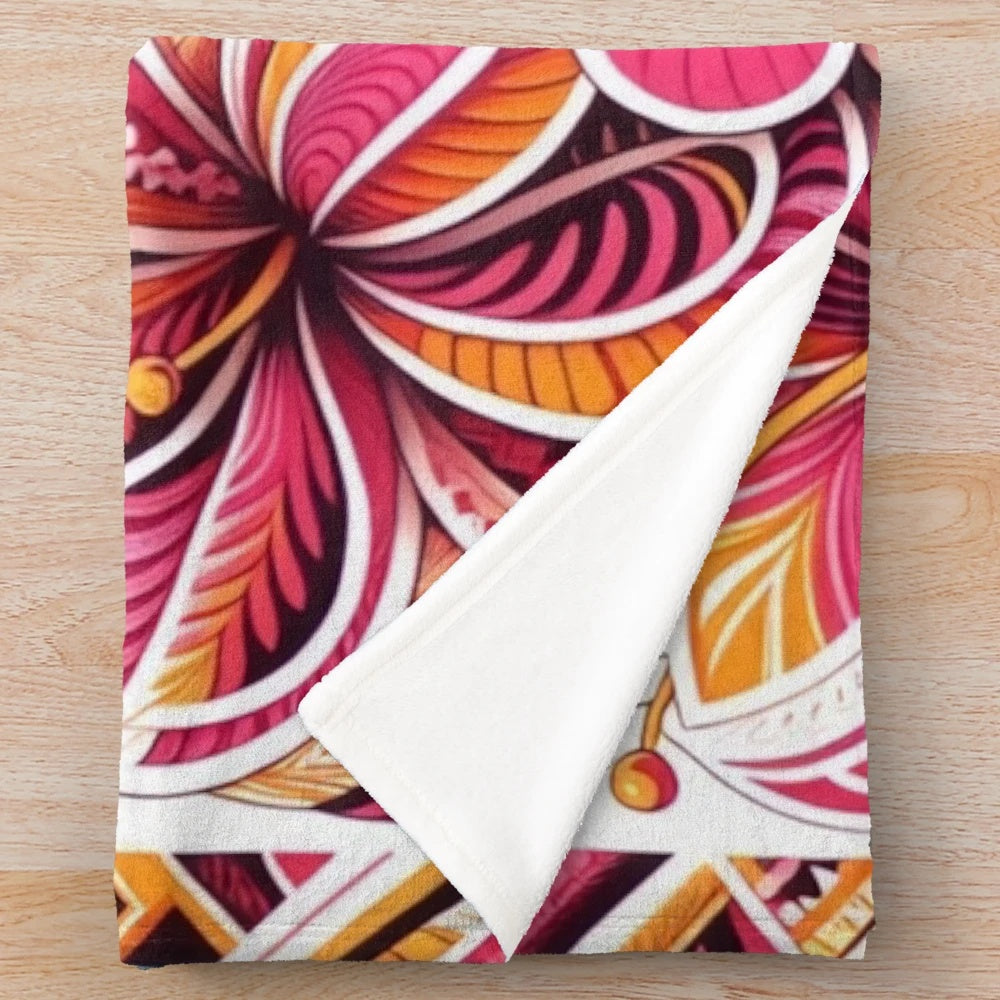 Colorful tropical plush blanket with vibrant floral design
