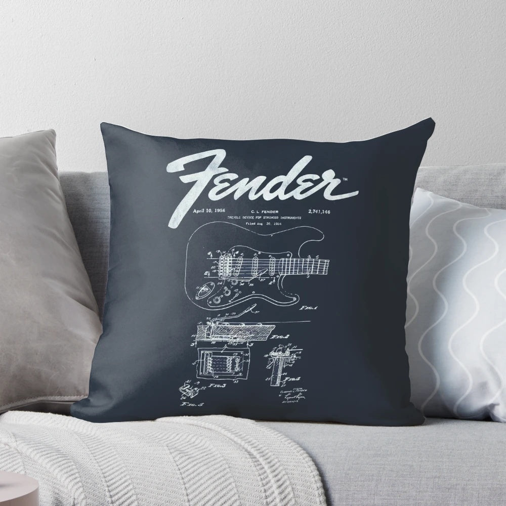 Stylish electric guitar-themed pillow with a vibrant neon and retro design, perfect for music enthusiasts.