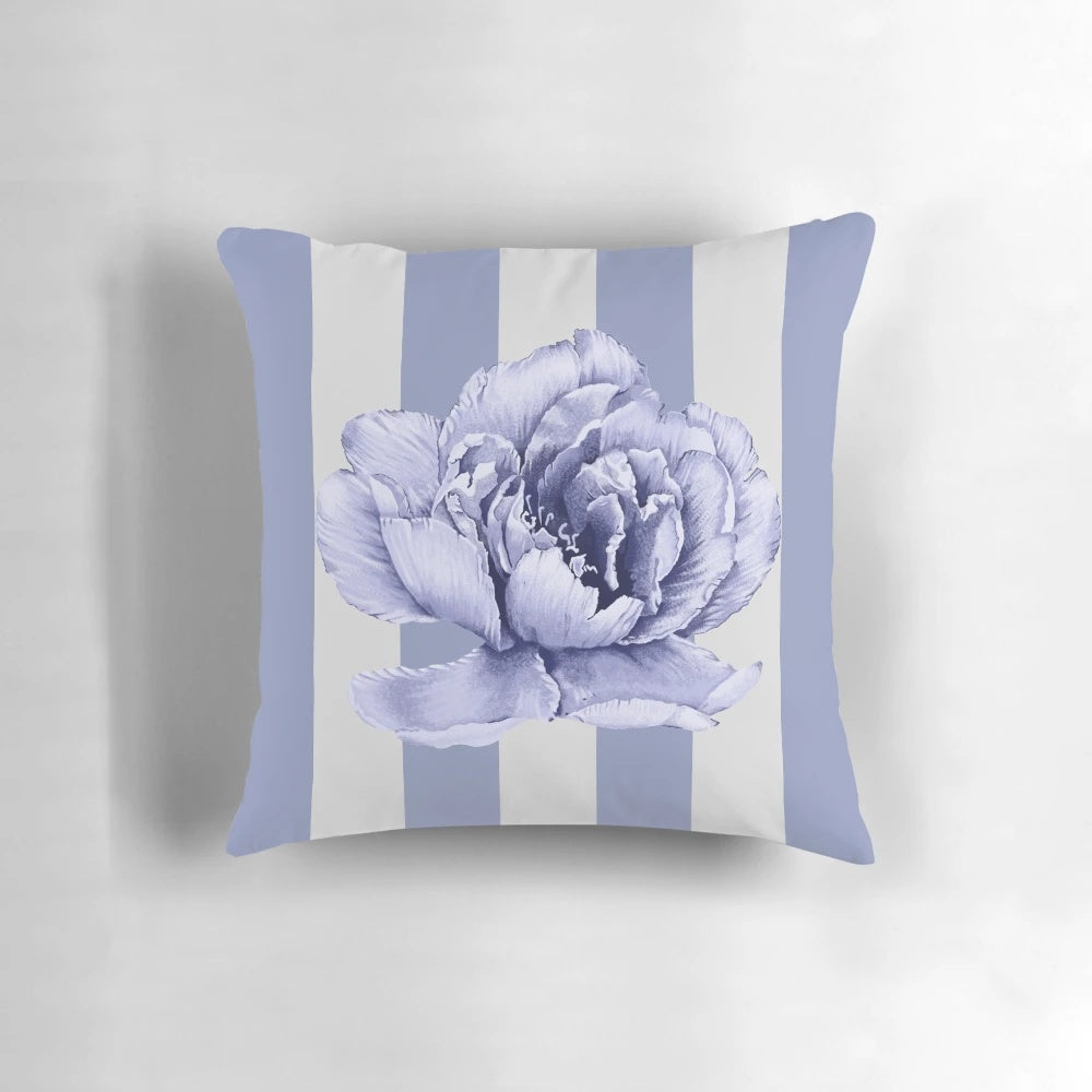 Decorative violet hues pillow with floral and stripe patterns