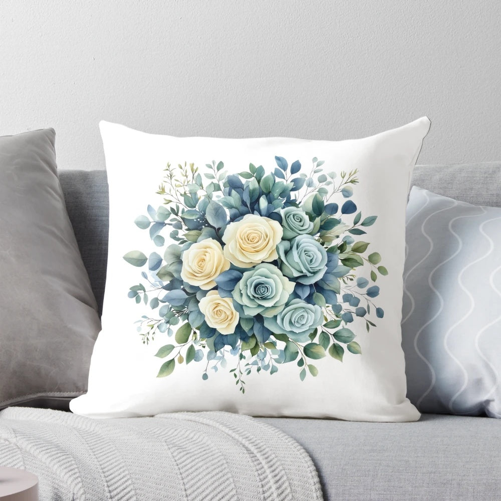 A beautiful watercolor illustration of vibrant pink and white flowers on a soft, plush pillow.