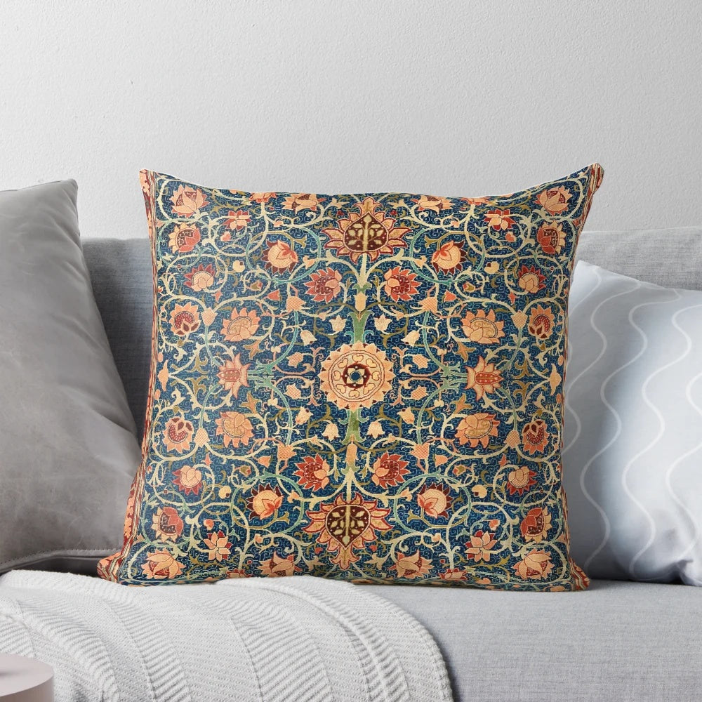 Luxurious William Morris floral carpet print pillow with a vintage, nature-inspired design