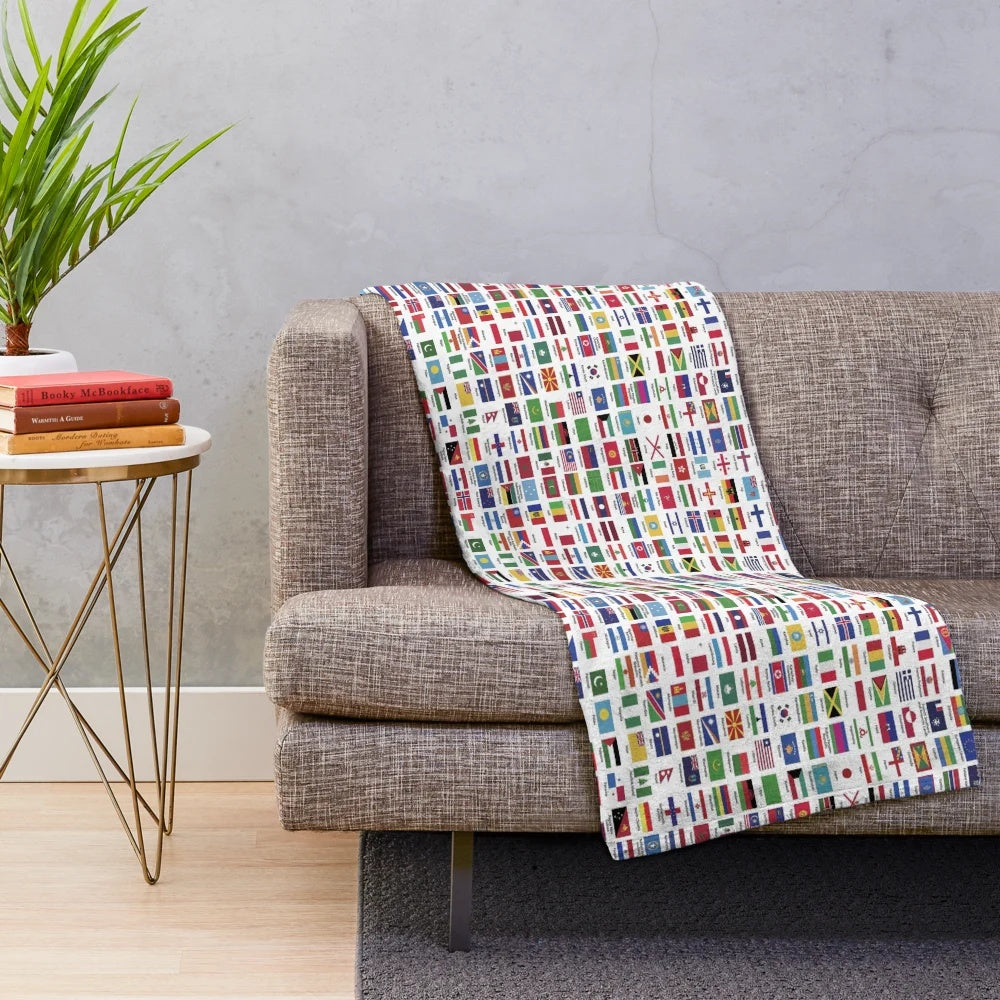 World flags plush blanket design featuring all country flags
