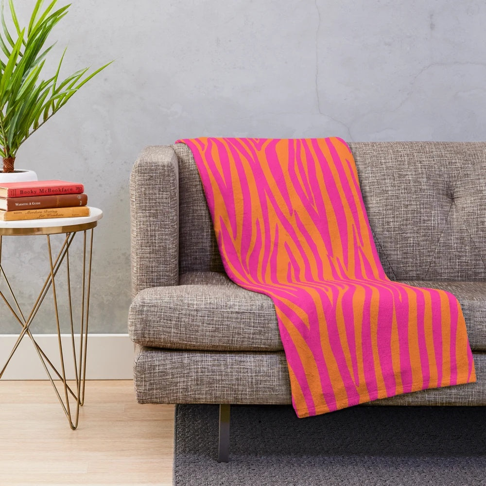 Colorful pink and orange zebra stripes plush blanket