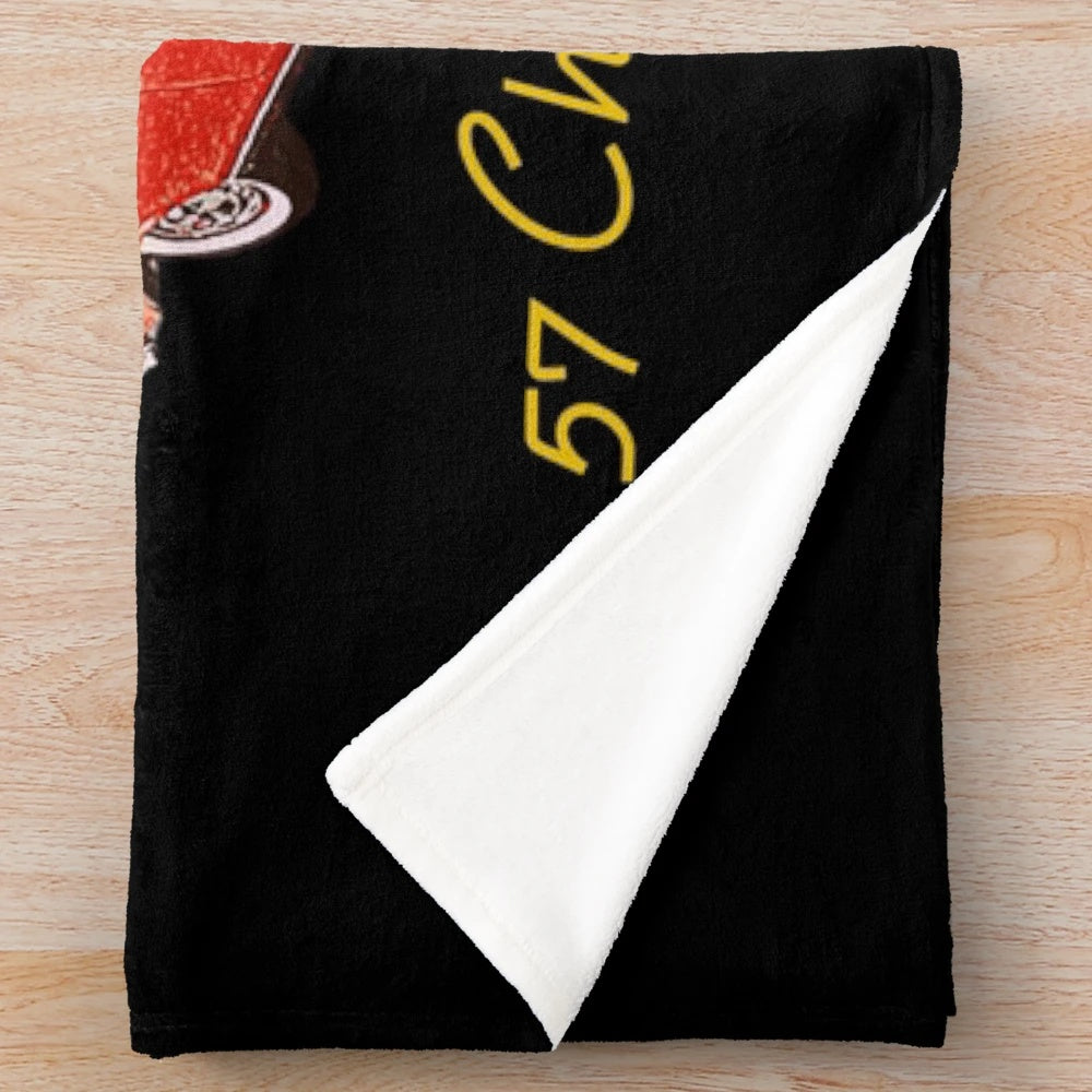 Vintage 1957 Chevy Bel Air plush blanket with retro classic car design