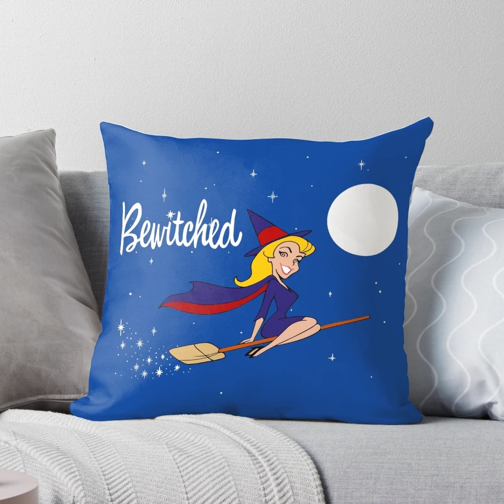 Bewitched 1960s retro witch-themed throw pillow