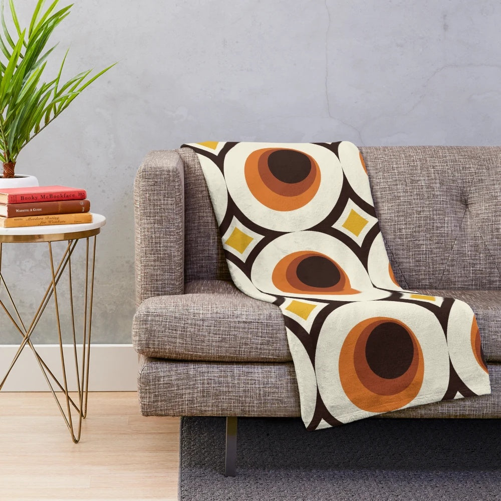 Vintage 1970s mid-century modern geometric pattern plush blanket