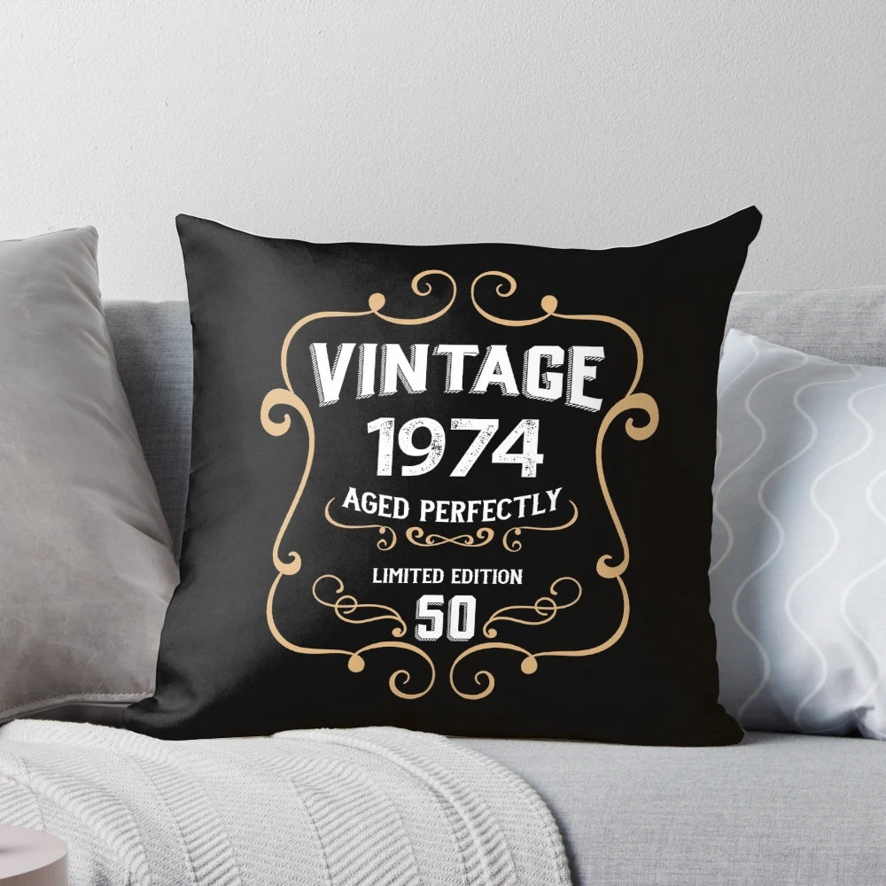Vintage 1974 50th birthday gift pillow with retro 70s design
