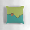 Retro-styled pillow featuring the iconic Mystery Machine van from the Scooby-Doo cartoon series