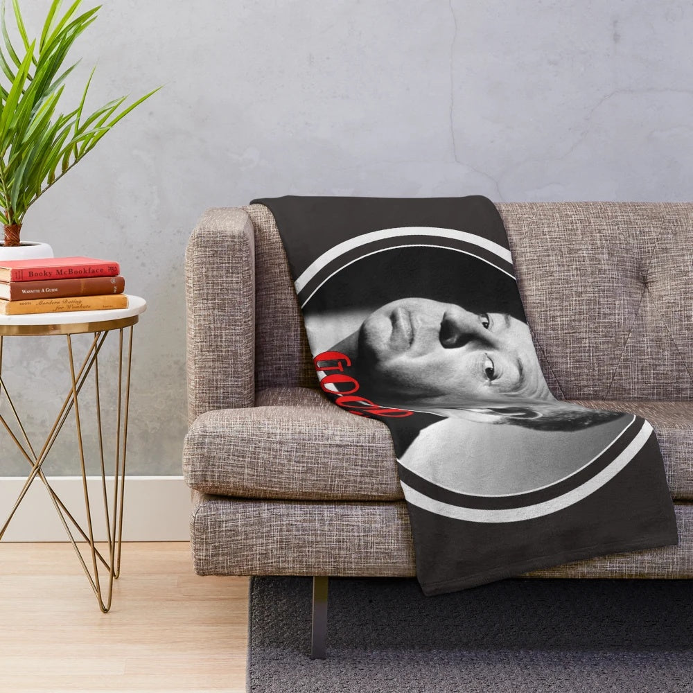 Plush blanket with vintage Alfred Hitchcock movie print