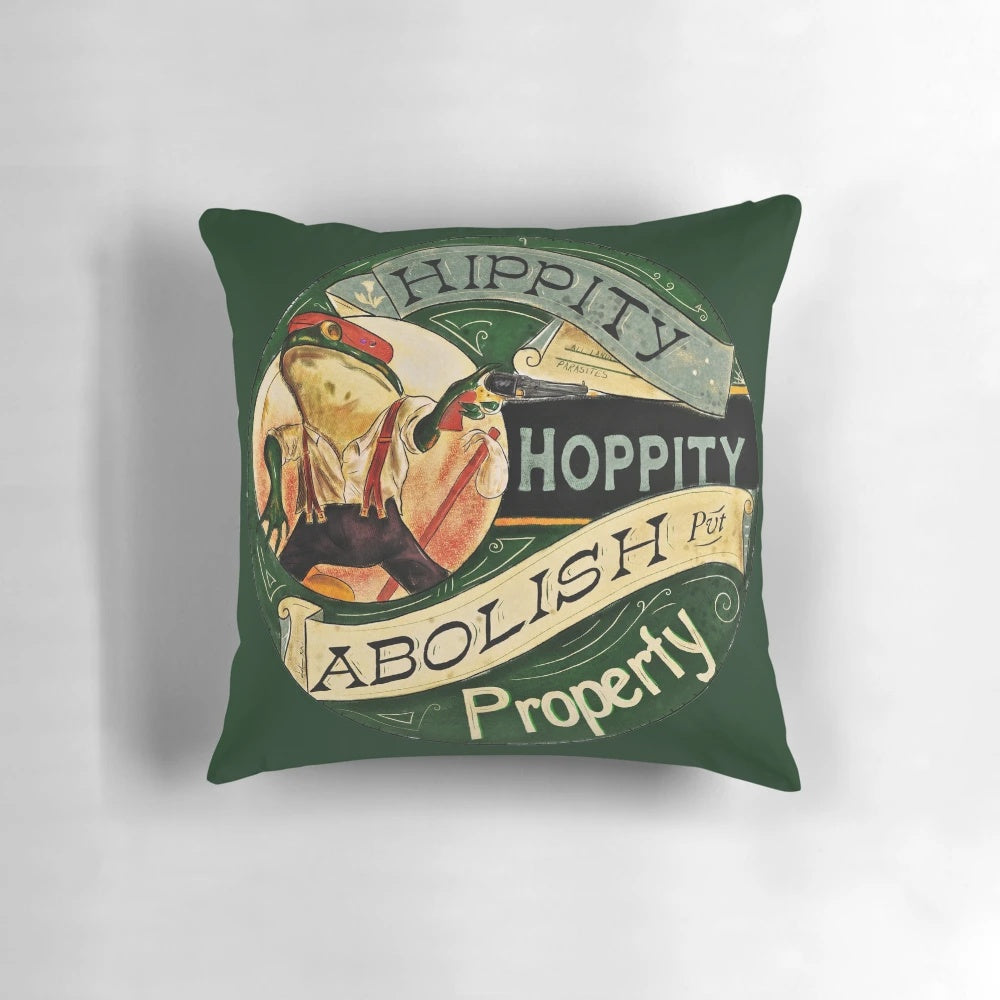 Vintage-style anarchist frog decorative pillow for leftist home decor