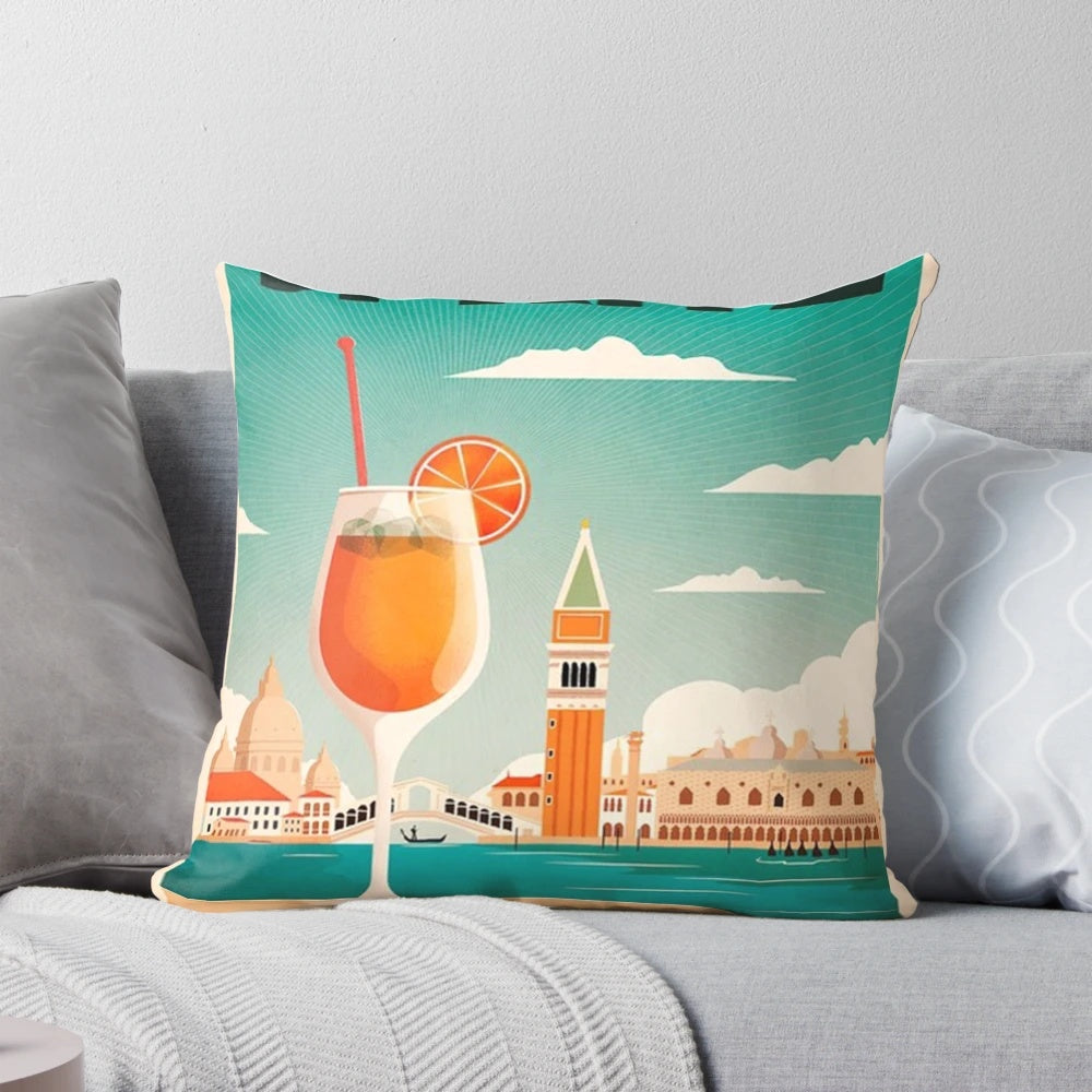 Vintage-inspired Aperol Spritz themed throw pillow featuring a portrait design