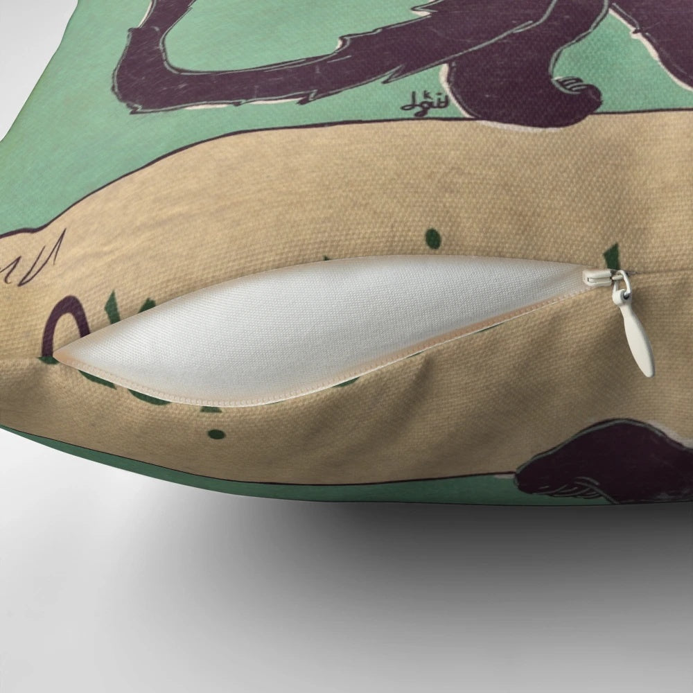 Vintage Art Nouveau-inspired cat pillow with revolutionary leftist symbolism and design.