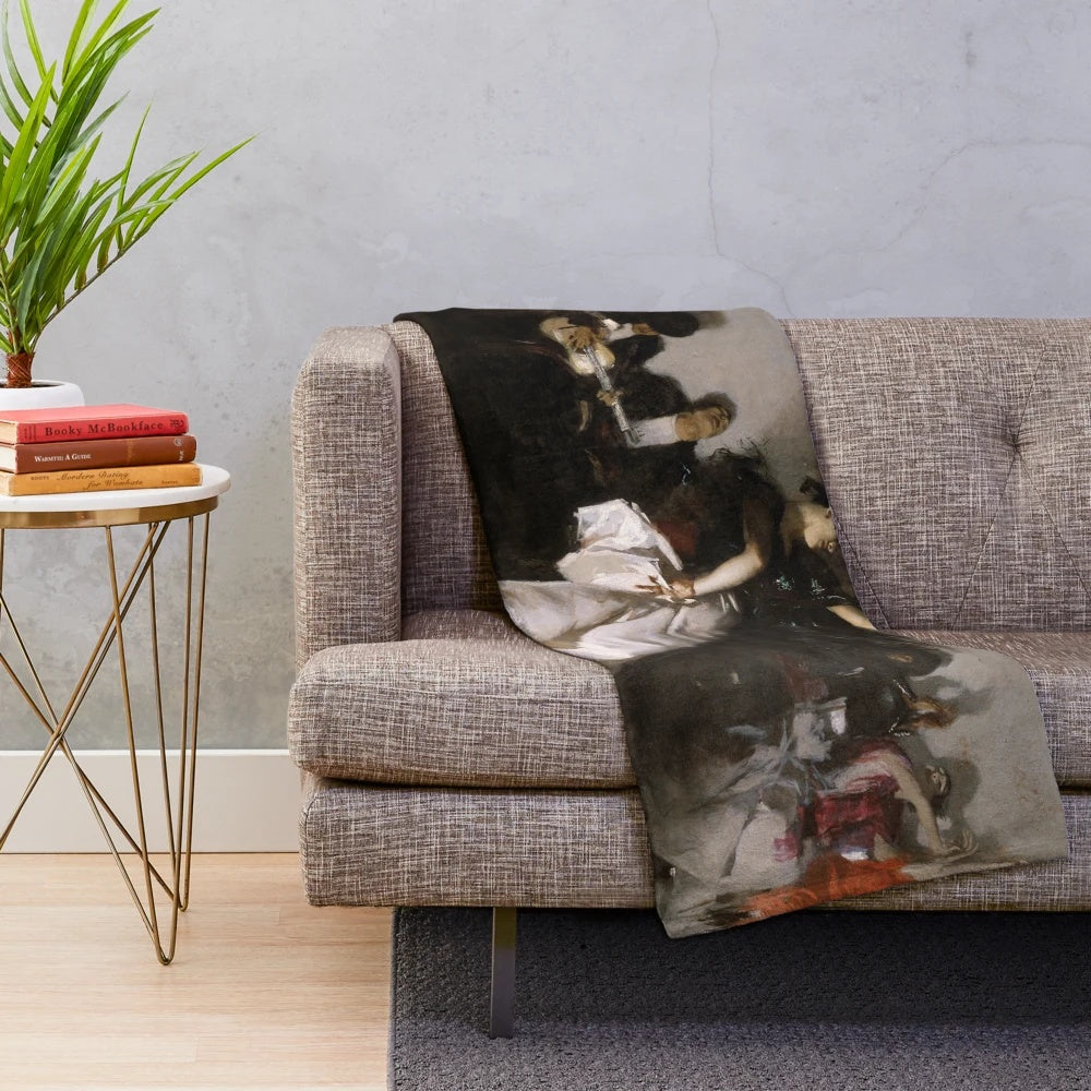 Vintage art plush blanket featuring "El Jaleo" painting by John Singer Sargent