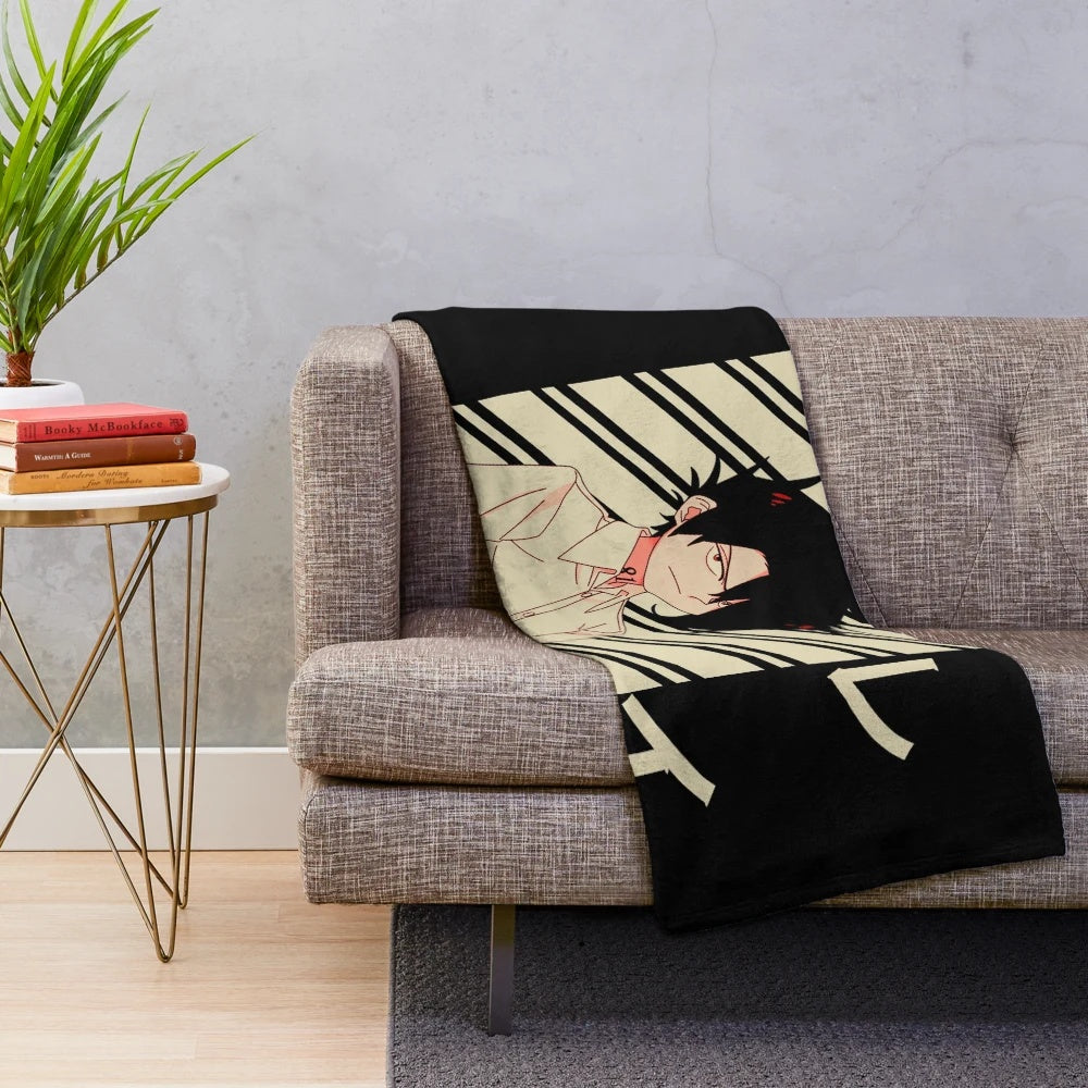 Vintage art plush blanket inspired by the character Ray from The Promised Neverland anime and manga series.