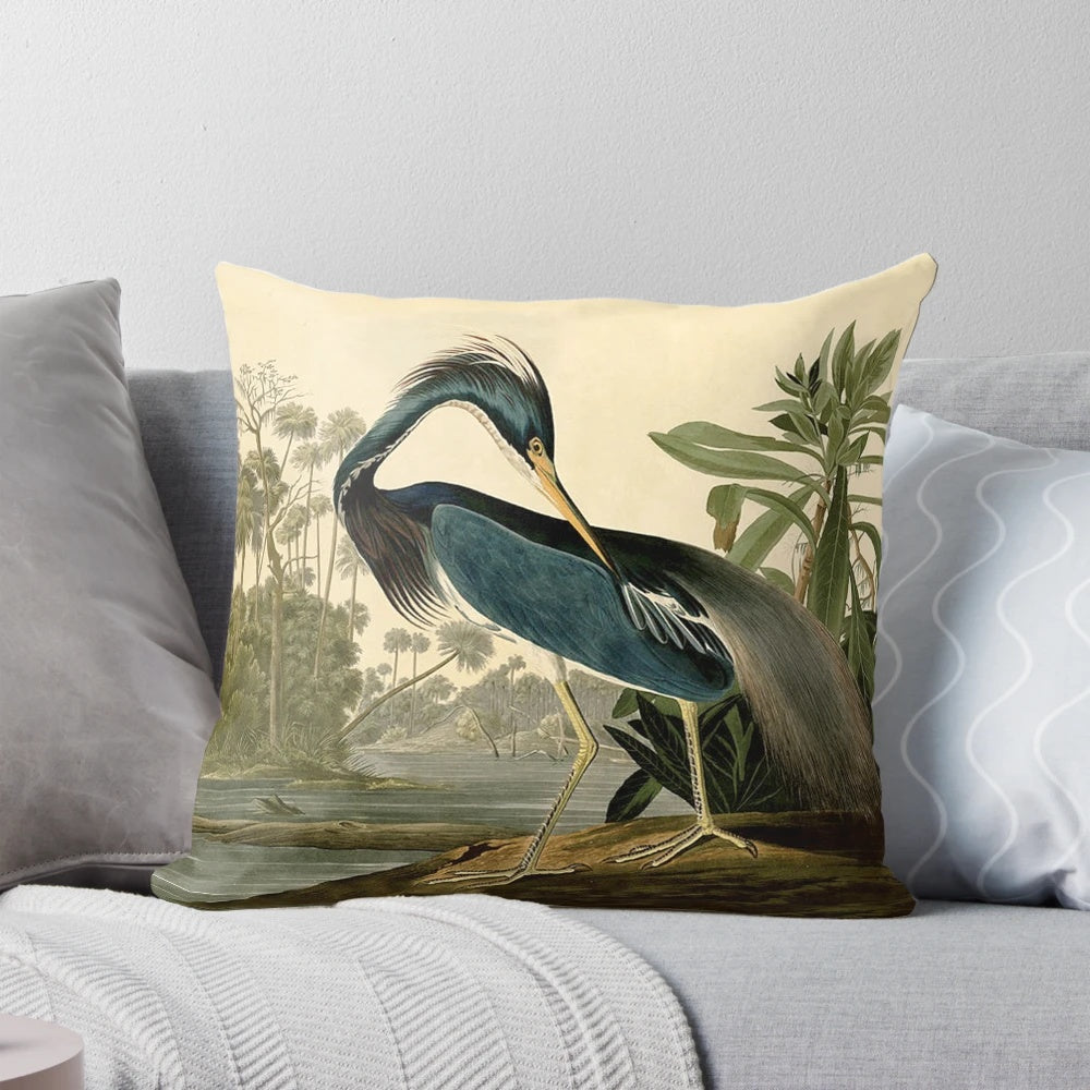 Vintage Audubon Louisiana Heron bird artwork printed on a decorative throw pillow