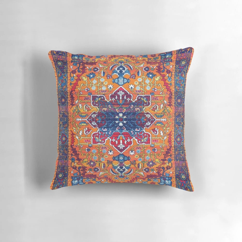 Vintage Moroccan pillow with Berber Atlas design and saffron-hued colors