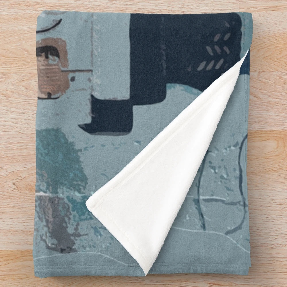 Plush blanket featuring a vintage Trabant car on the Berlin Wall with graffiti