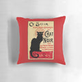 Vintage black cat art nouveau design on a pillow, featuring the iconic "Le Chat Noir" image from 19th century advertising.