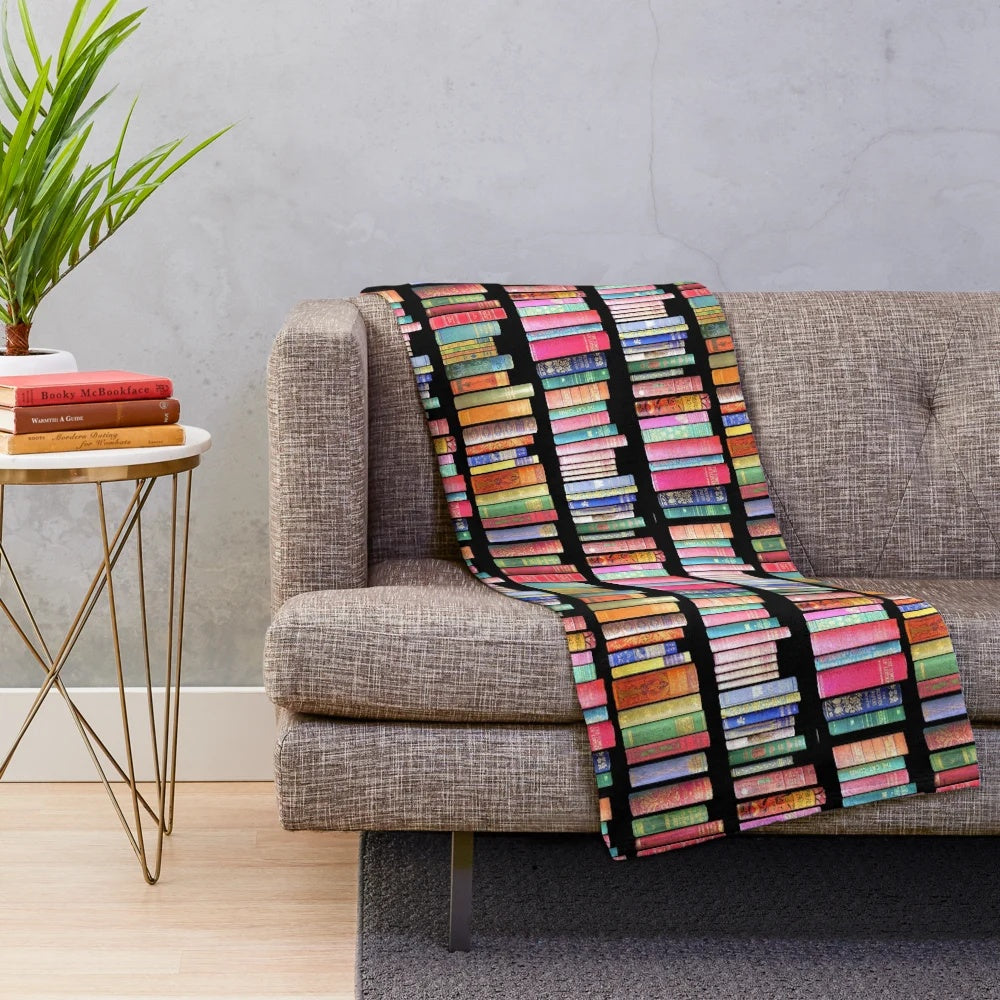 Vintage bookshelf design plush blanket for book lovers and bibliophiles